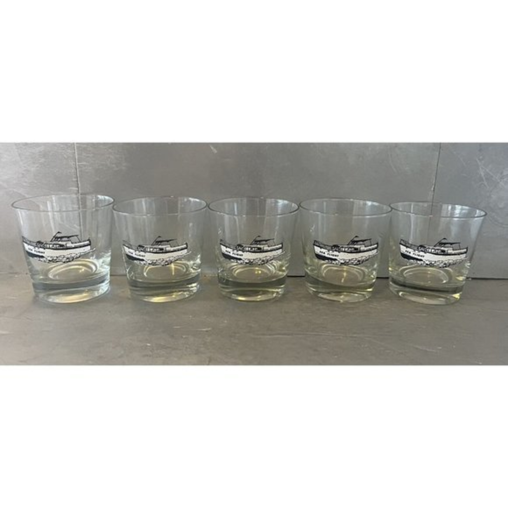 Vintage Motor Yacht Rocks Glasses Set 5 Nautical Old Fashioned Barware